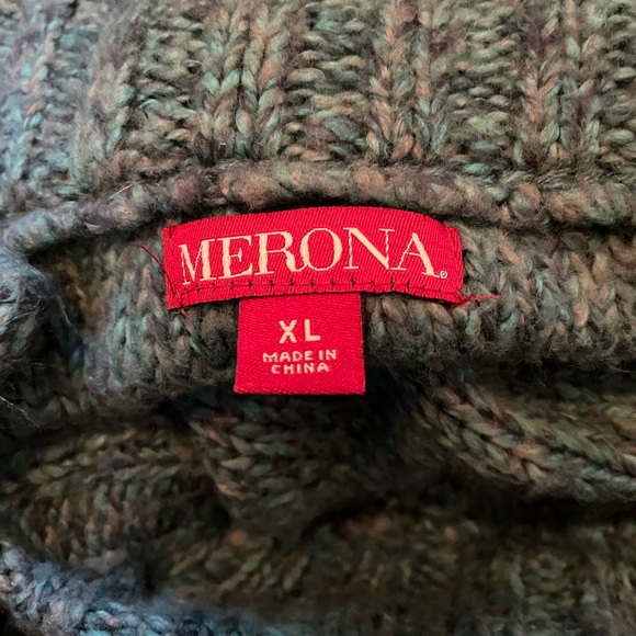 Merona XL Heather Teal Mock Neck Button Up Sweater - Picture 3 of 5
